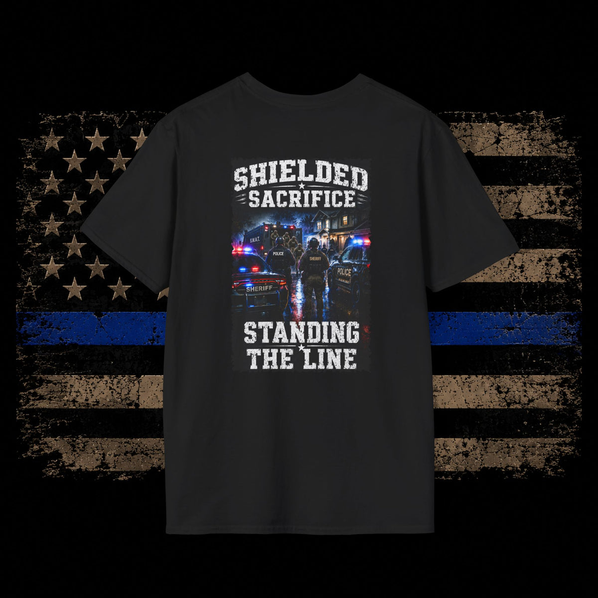 Shielded Sacrifice Police T-Shirt — "Standing the Line" Tribute Tee