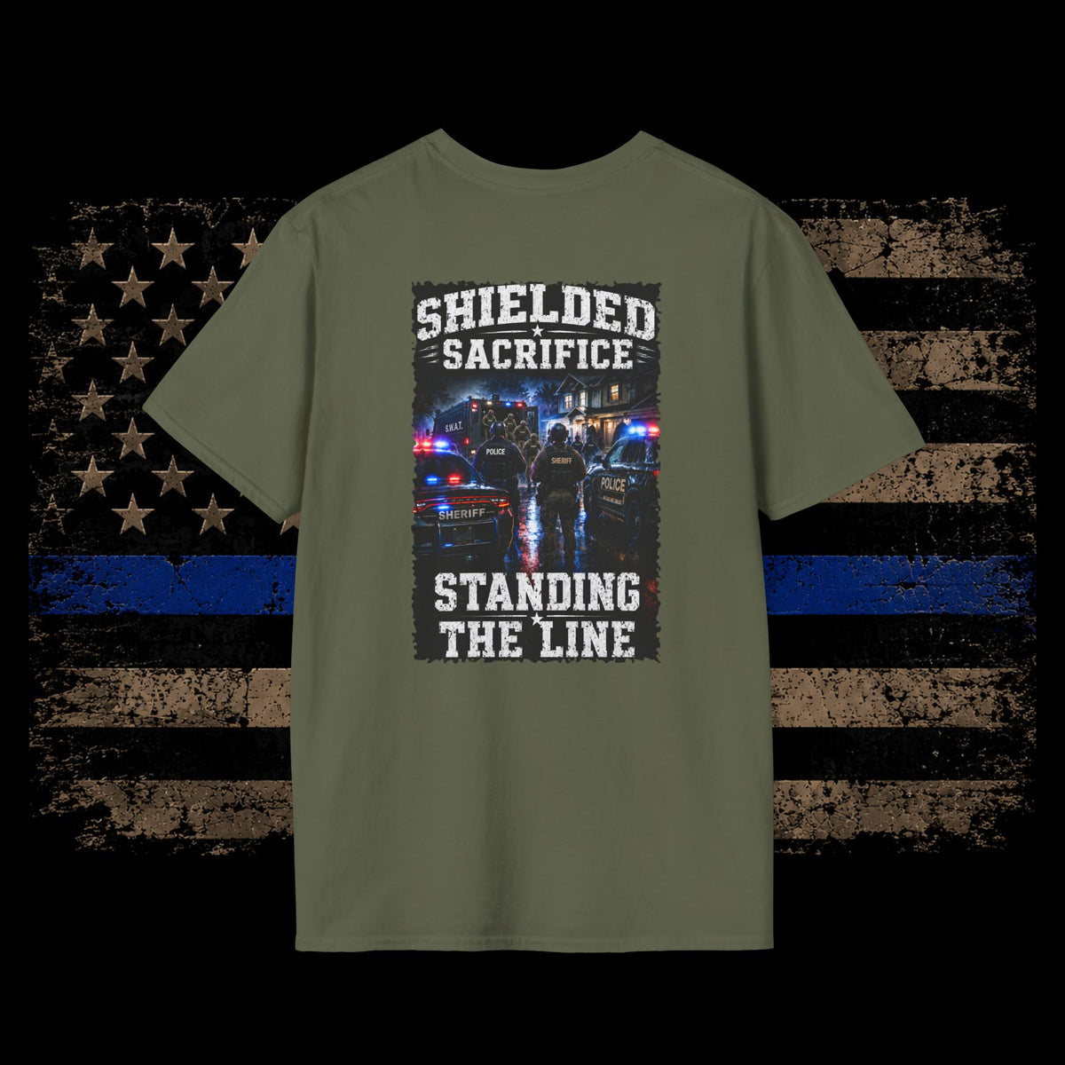 Shielded Sacrifice Police T-Shirt — "Standing the Line" Tribute Tee