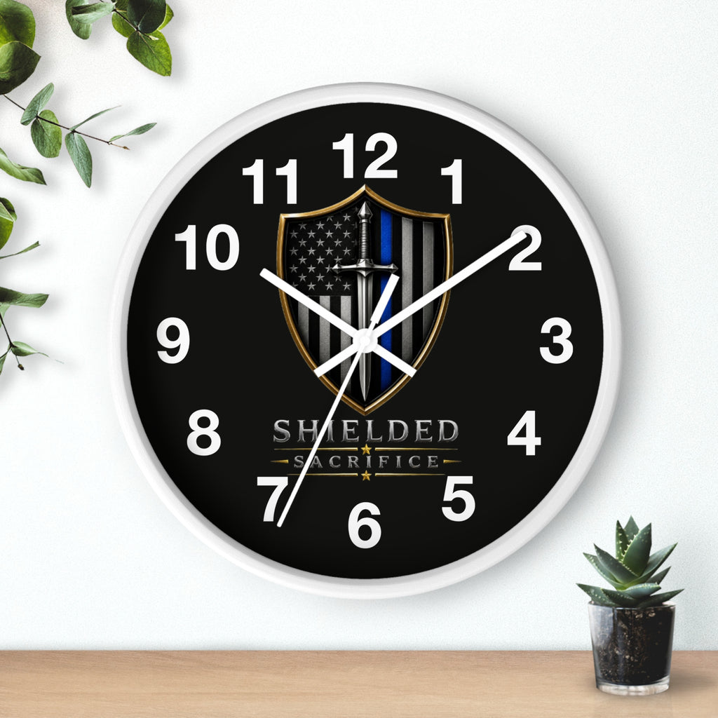 Shielded Sacrifice Wall Clock — Thin Blue Line Police Tribute Clock