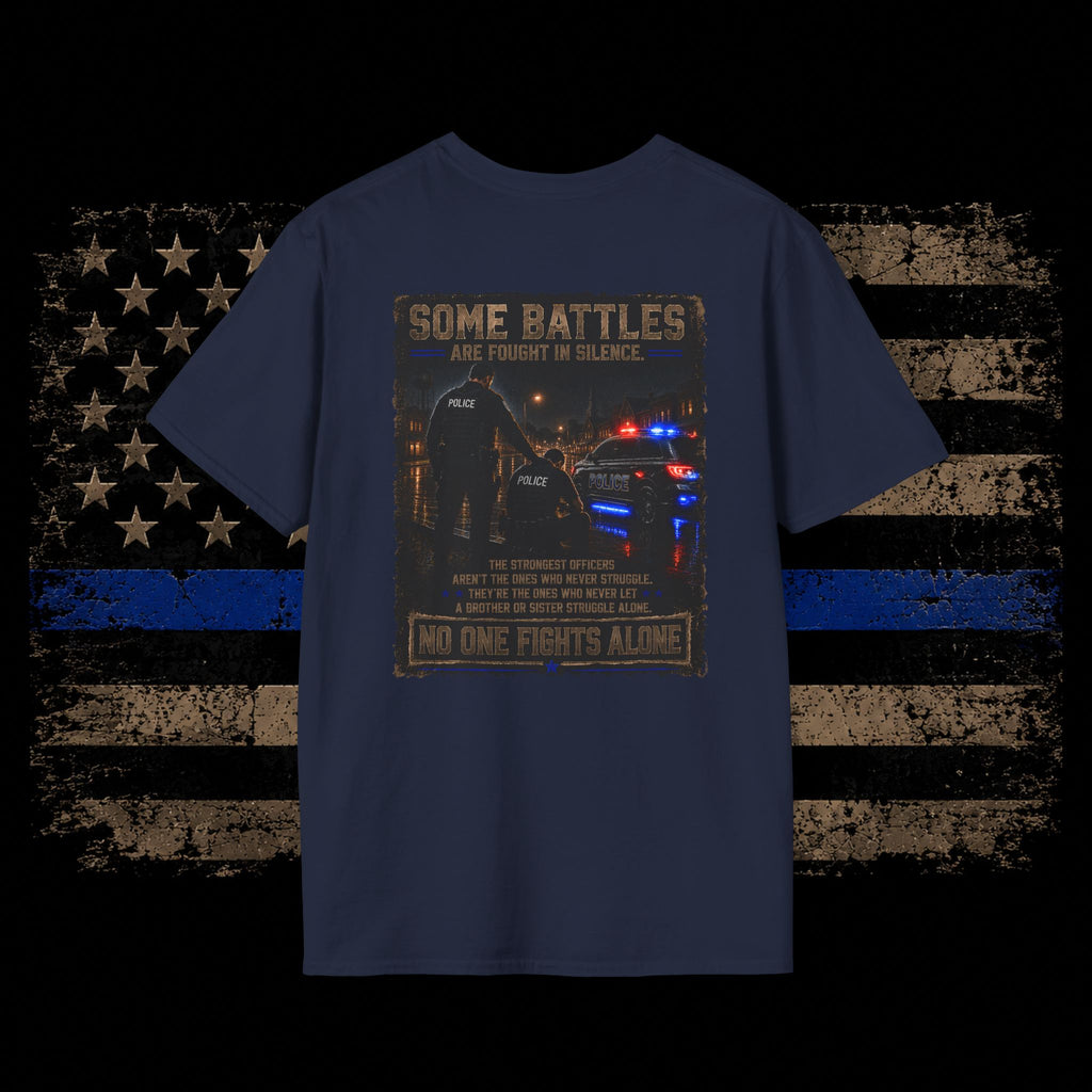 Police Support T-Shirt — "Some Battles Are Fought in Silence" Thin Blue Line Tee