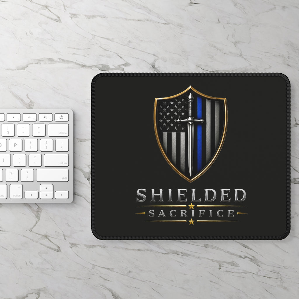 Shielded Sacrifice Gaming Mouse Pad — Thin Blue Line Police Tribute