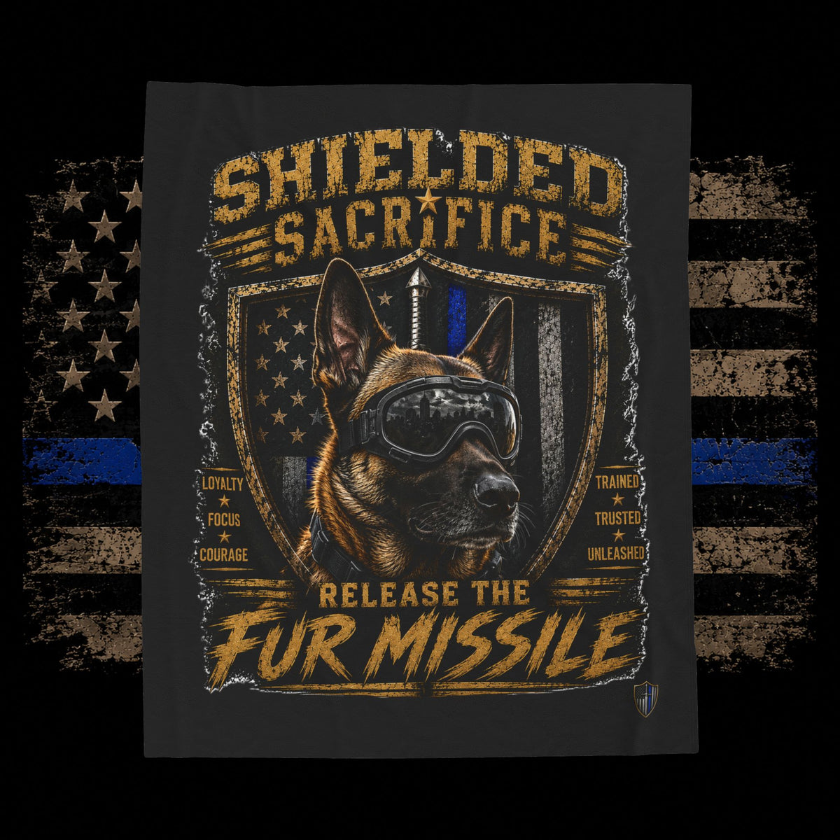 K9 Handler Plush Blanket — "Release the Fur Missile" Thin Blue Line Tribute