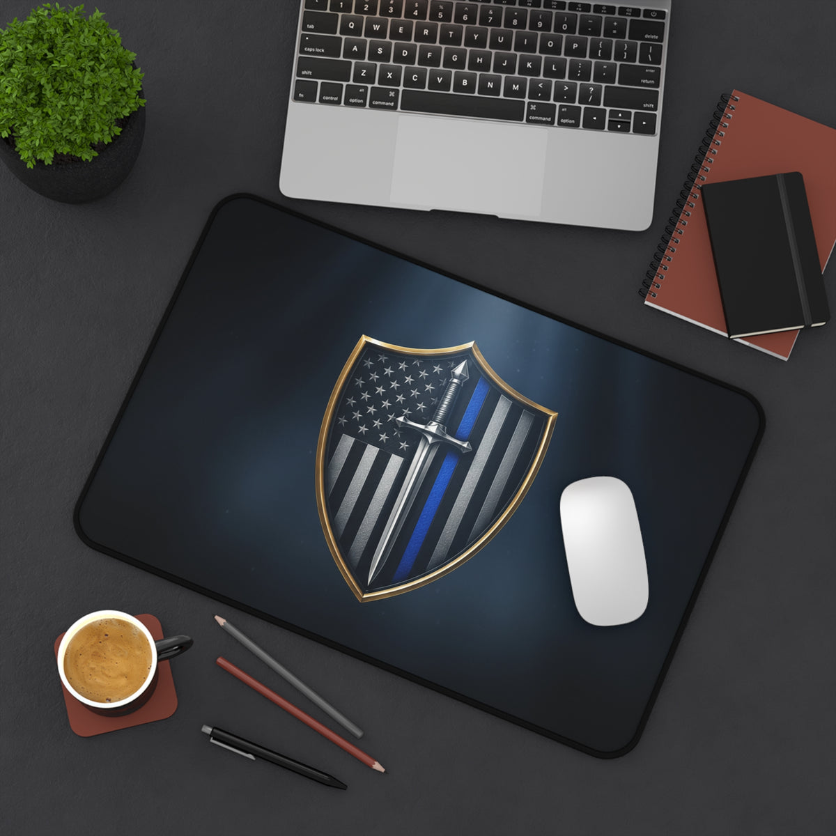 Thin Blue Line Shield Desk Mat — Police Support Gaming Mouse Pad