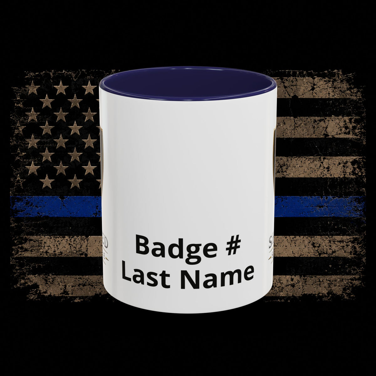 Shielded Sacrifice Shield Mug | Thin Blue Line Accent Coffee Mug