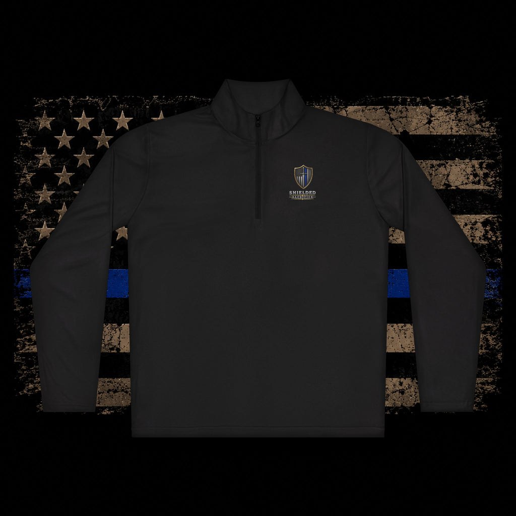 Shielded Sacrifice Quarter-Zip Pullover — Thin Blue Line Shield Logo