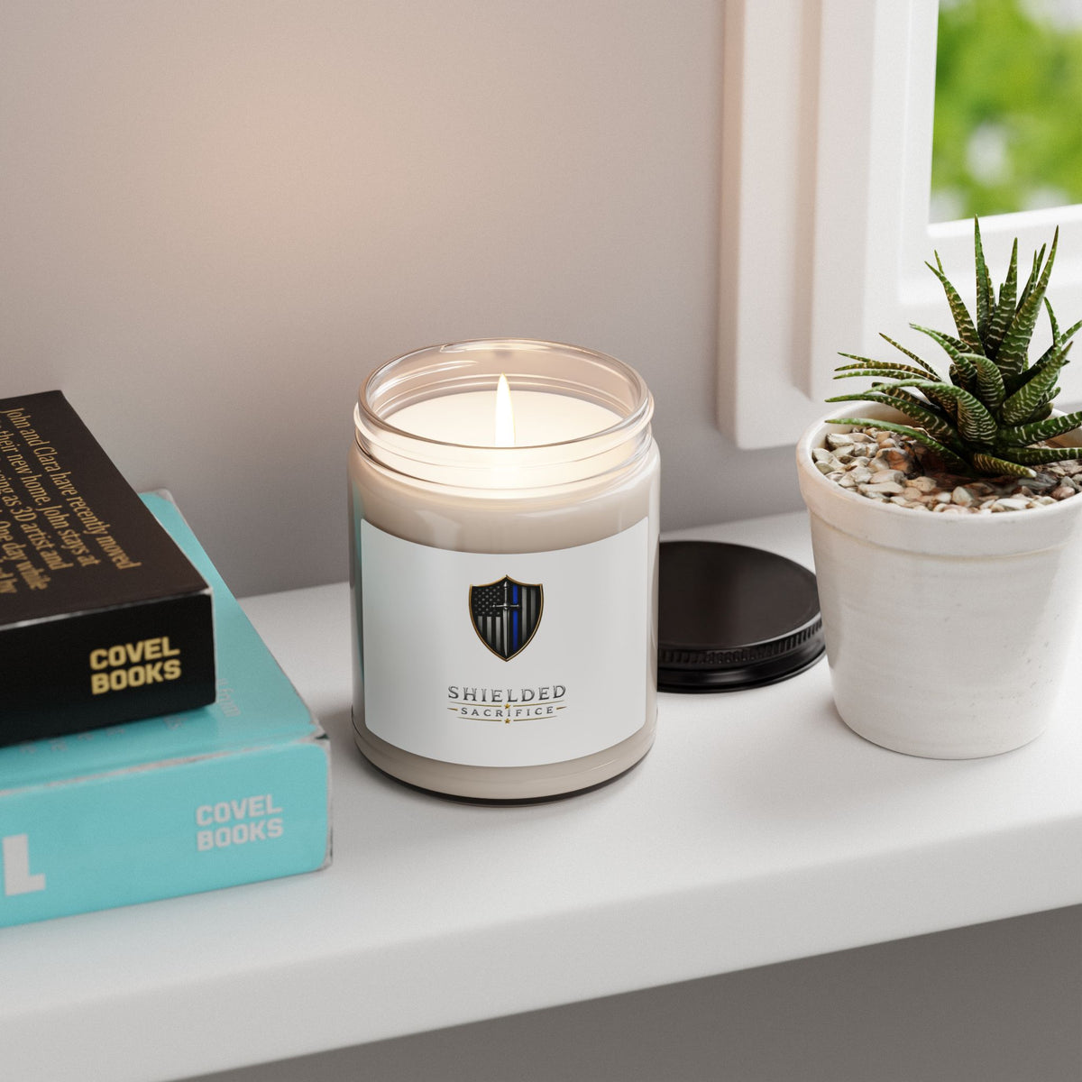Shielded Sacrifice Logo Soy Candle — 9oz Scented Jar