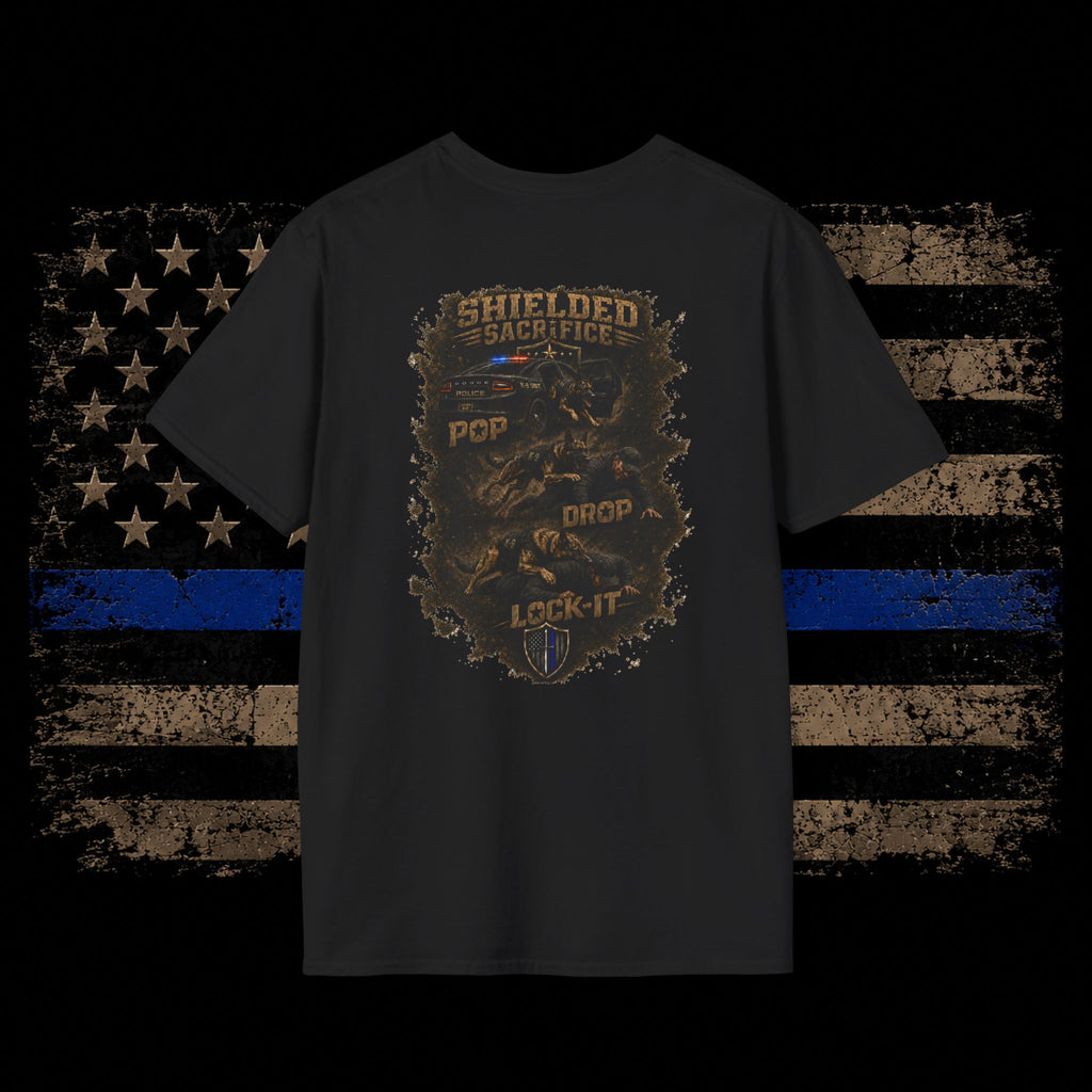 Pop, Lock, and Drop K9 T-Shirt — Small Shield Emblem Chest Print