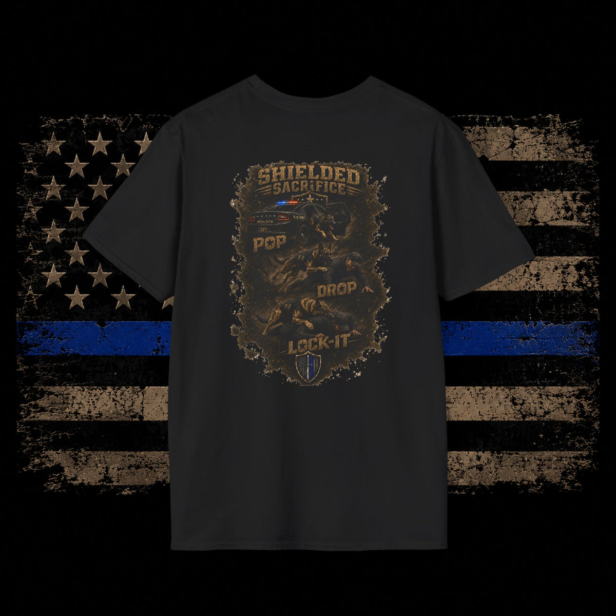 Pop, Lock, and Drop K9 T-Shirt — Small Shield Emblem Chest Print