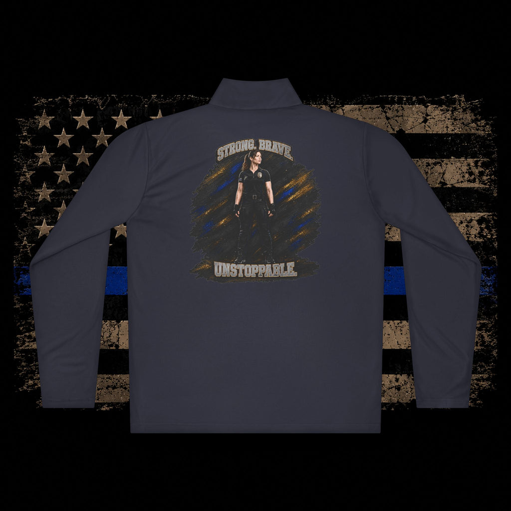 Shielded Sacrifice Quarter-Zip Pullover — Thin Blue Line Shield Logo