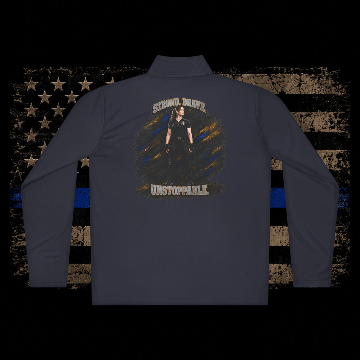 Shielded Sacrifice Quarter-Zip Pullover — Thin Blue Line Shield Logo