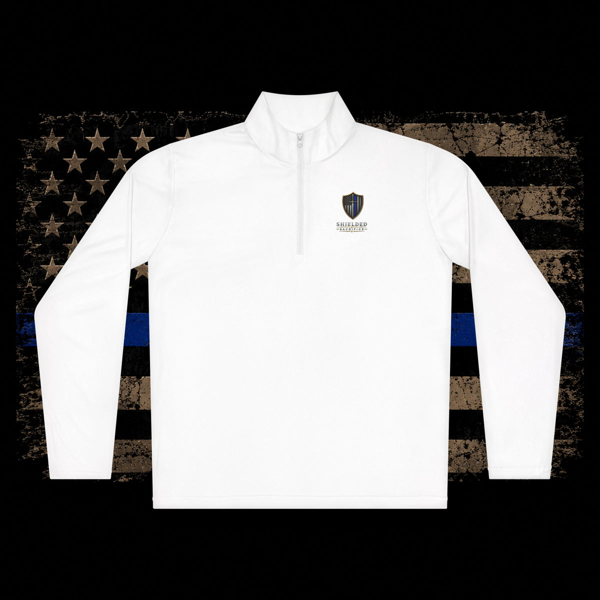 Shielded Sacrifice Quarter-Zip Pullover — Thin Blue Line Shield Logo