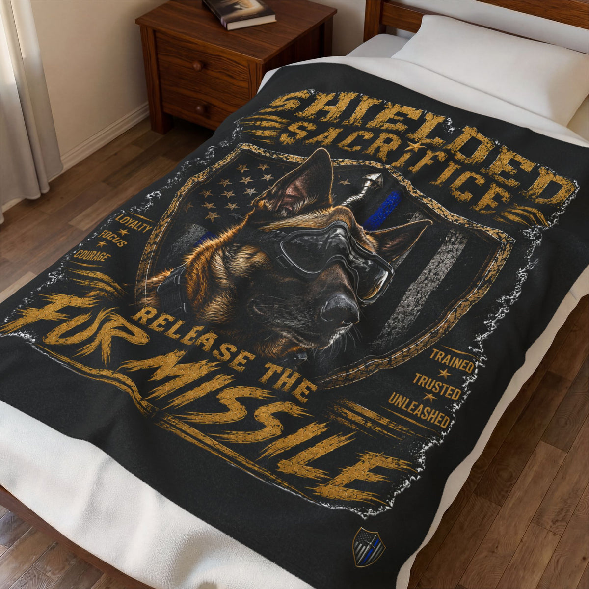 K9 Handler Plush Blanket — "Release the Fur Missile" Thin Blue Line Tribute