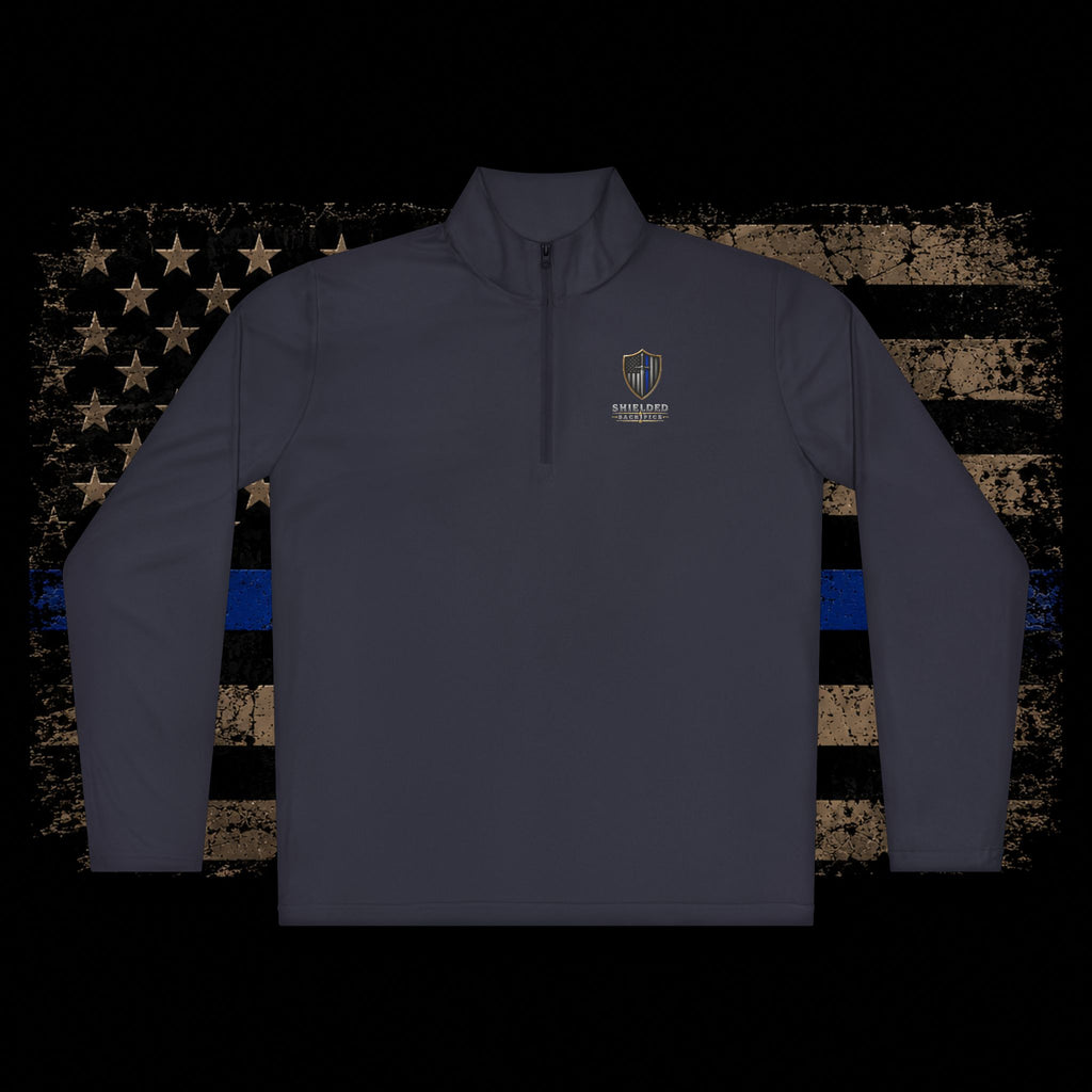 Shielded Sacrifice Quarter-Zip Pullover — Thin Blue Line Shield Logo
