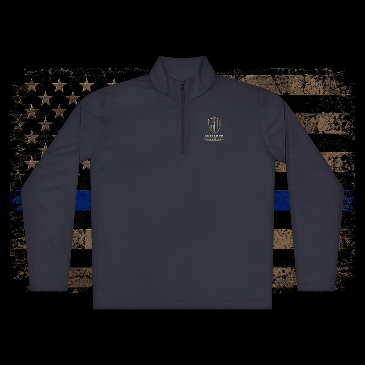 Shielded Sacrifice Quarter-Zip Pullover — Thin Blue Line Shield Logo
