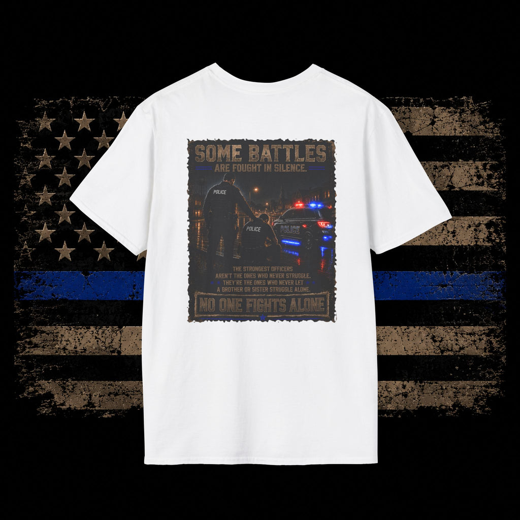 Police Support T-Shirt — "Some Battles Are Fought in Silence" Thin Blue Line Tee