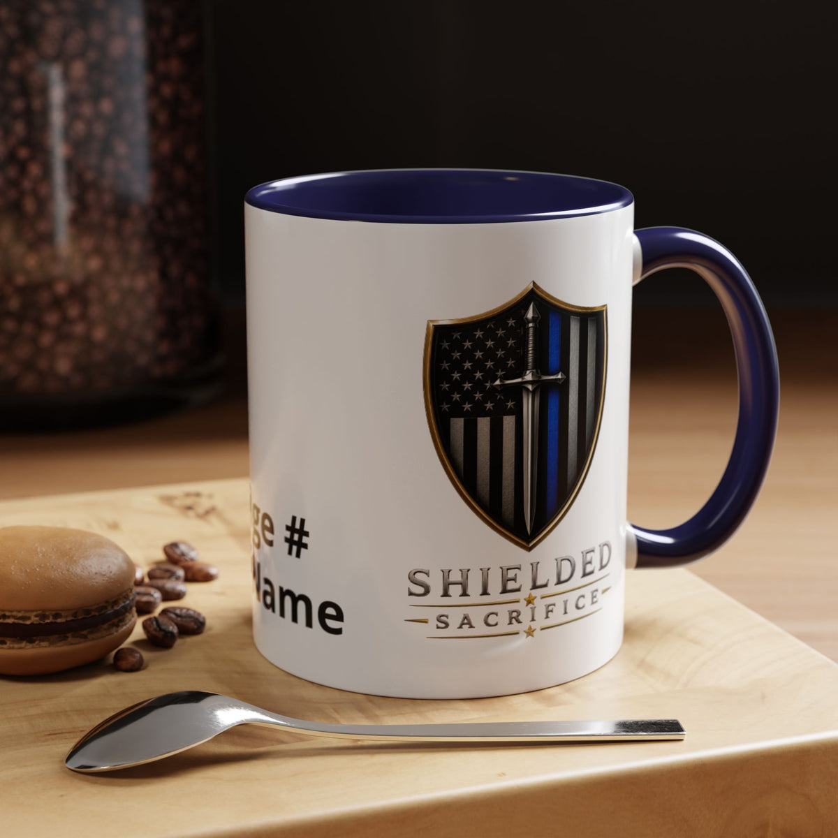 Shielded Sacrifice Shield Mug | Thin Blue Line Accent Coffee Mug