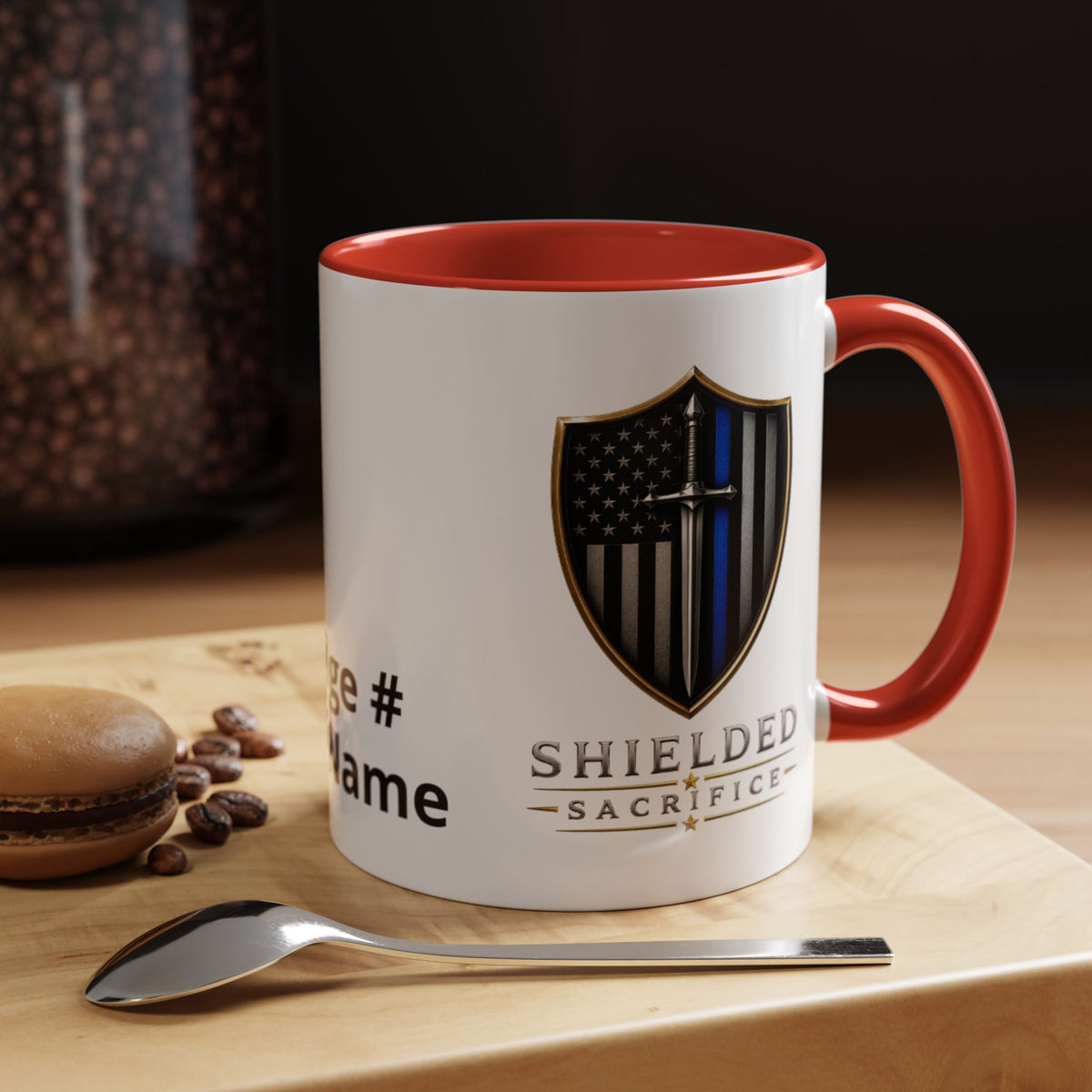 Shielded Sacrifice Shield Mug | Thin Blue Line Accent Coffee Mug