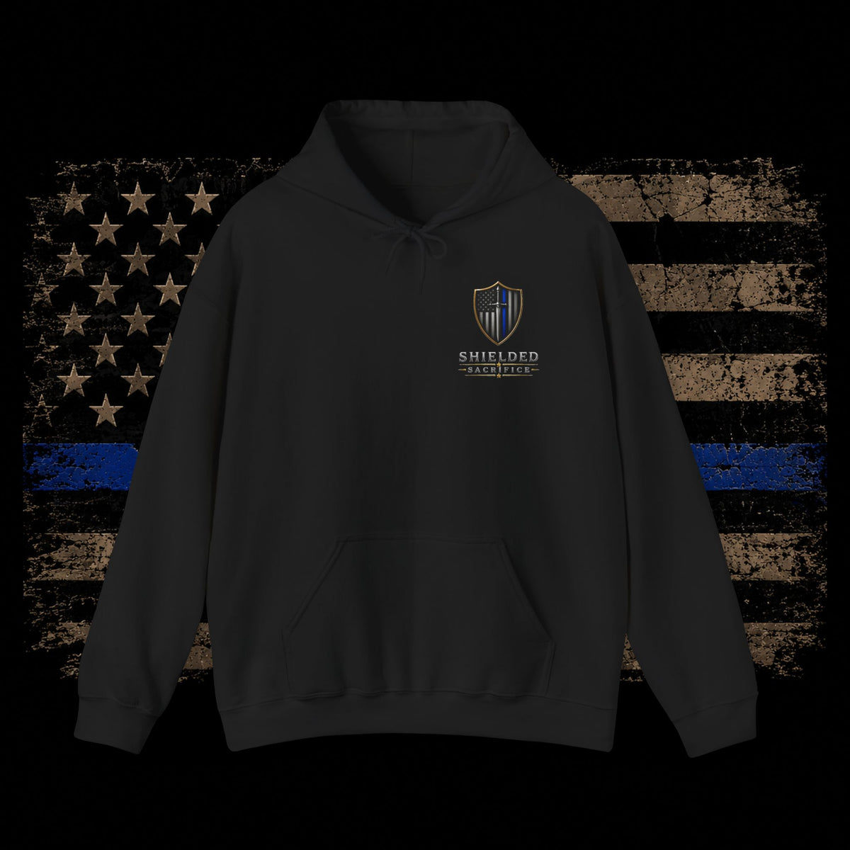 Shielded Tactical Logo Hoodie — Minimal Crest Chest Print