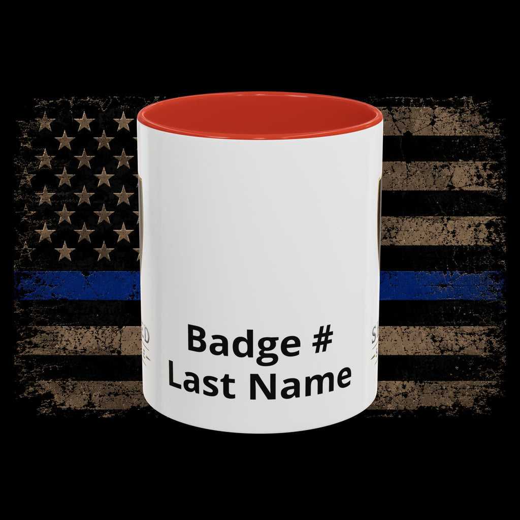 Shielded Sacrifice Shield Mug | Thin Blue Line Accent Coffee Mug
