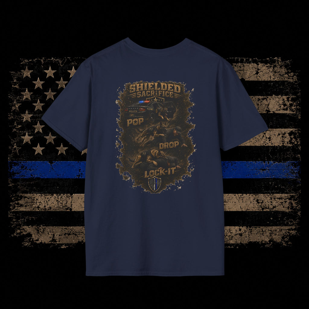 Pop, Lock, and Drop K9 T-Shirt — Small Shield Emblem Chest Print
