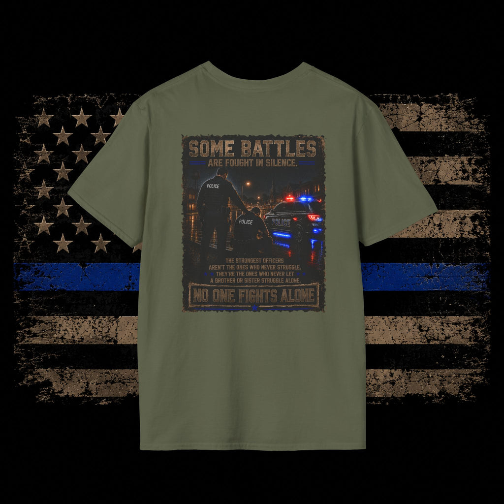 Police Support T-Shirt — "Some Battles Are Fought in Silence" Thin Blue Line Tee