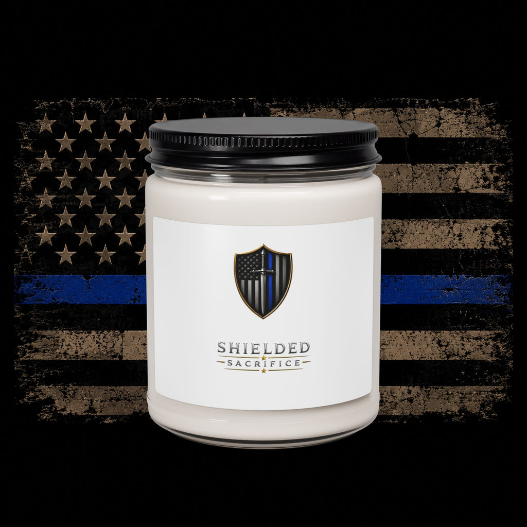 Shielded Sacrifice Logo Soy Candle — 9oz Scented Jar
