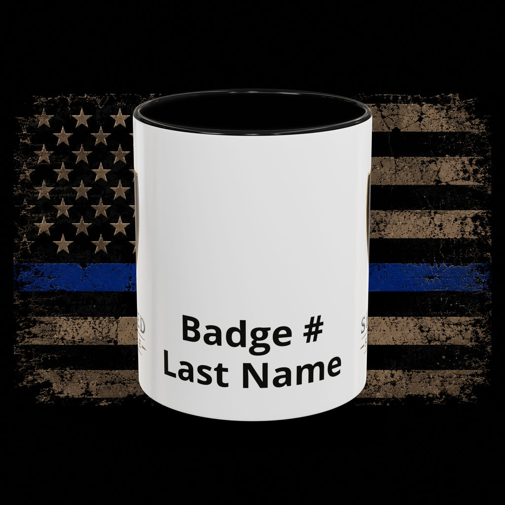 Shielded Sacrifice Shield Mug | Thin Blue Line Accent Coffee Mug
