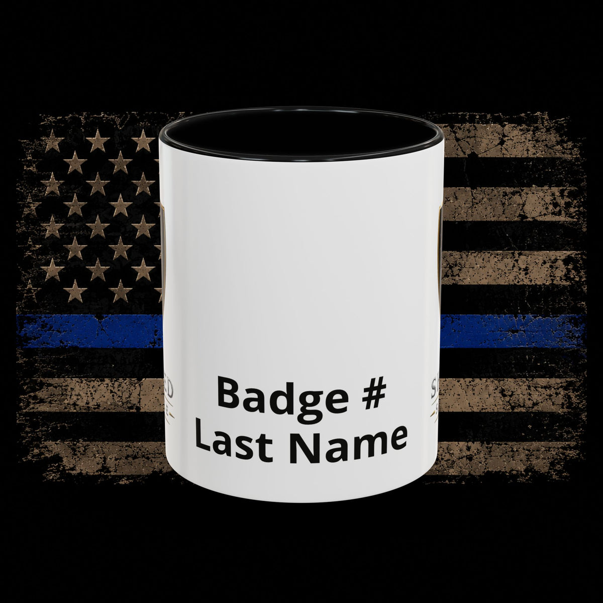 Shielded Sacrifice Shield Mug | Thin Blue Line Accent Coffee Mug