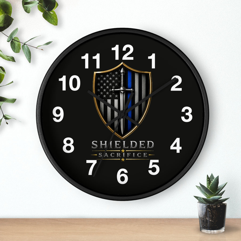 Shielded Sacrifice Wall Clock — Thin Blue Line Police Tribute Clock