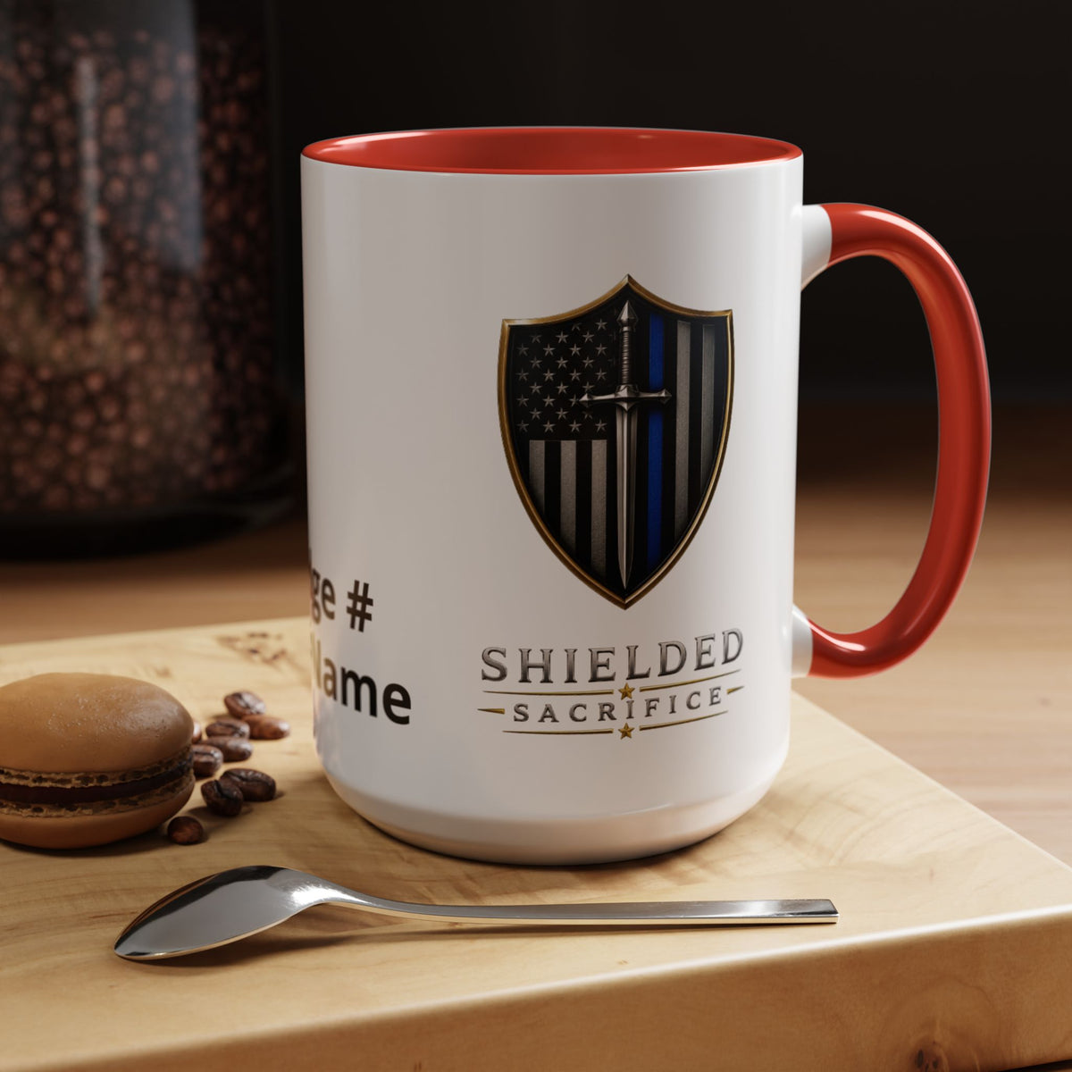 Shielded Sacrifice Shield Mug | Thin Blue Line Accent Coffee Mug