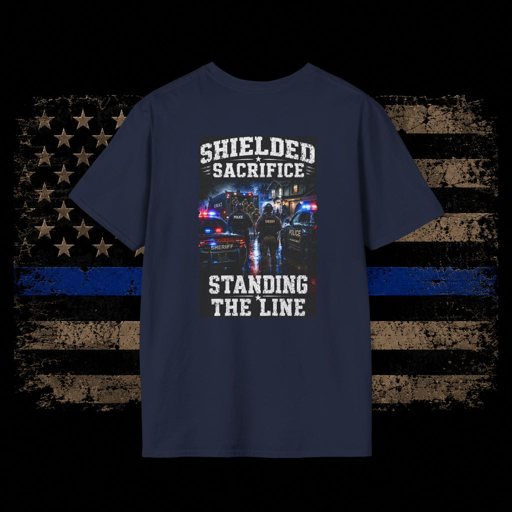 Shielded Sacrifice Police T-Shirt — "Standing the Line" Tribute Tee
