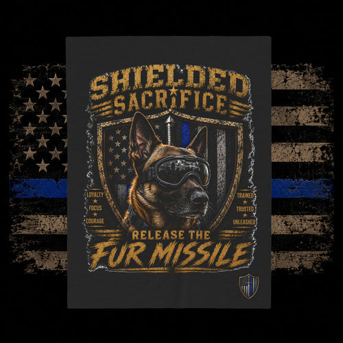 K9 Handler Plush Blanket — "Release the Fur Missile" Thin Blue Line Tribute