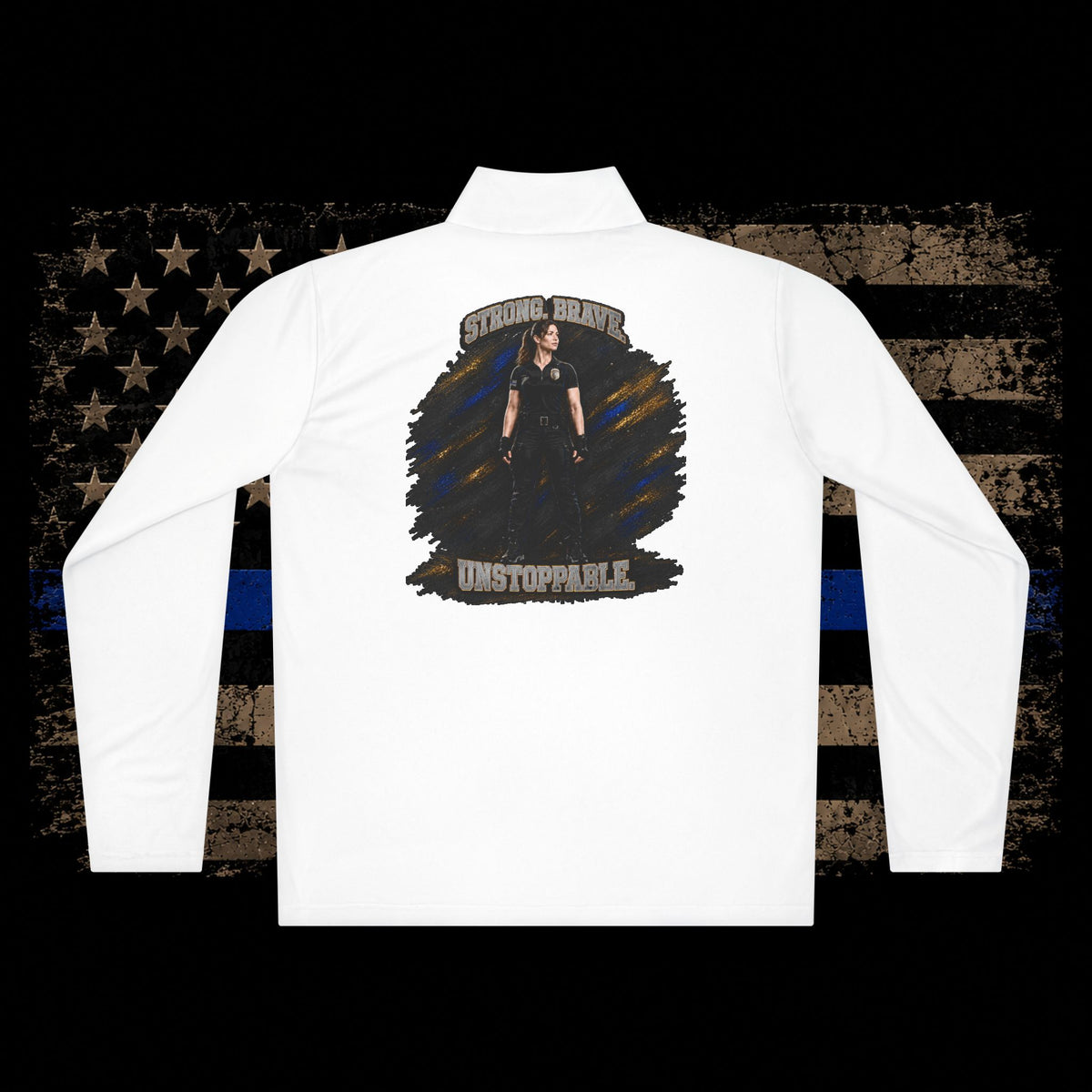 Shielded Sacrifice Quarter-Zip Pullover — Thin Blue Line Shield Logo