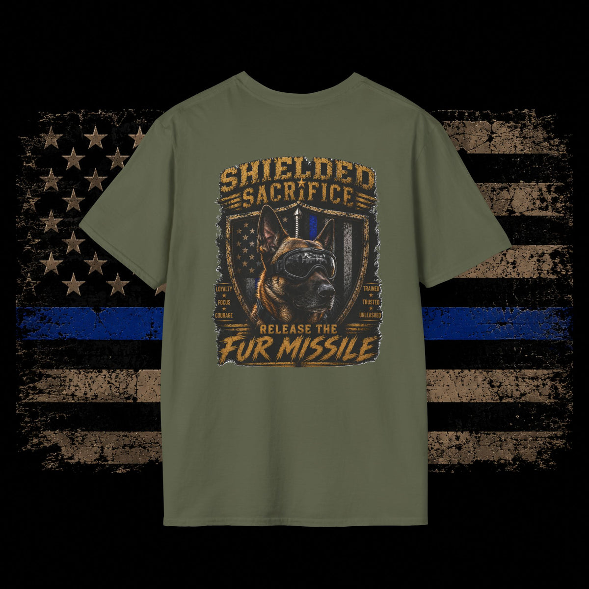 T-Shirt — Shielded Sacrifice "Release the Fur Missile" K9 Thin Blue Line