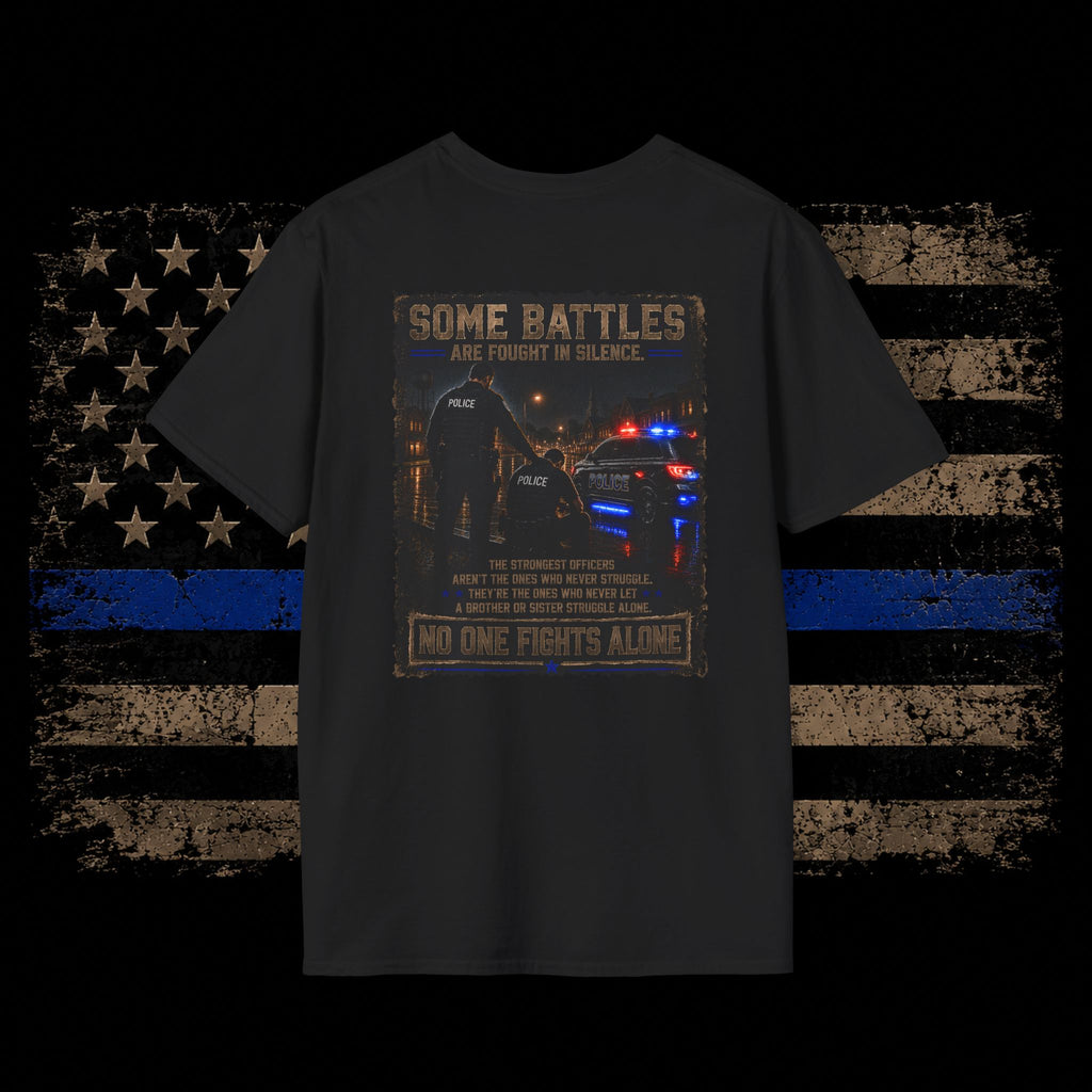 Police Support T-Shirt — "Some Battles Are Fought in Silence" Thin Blue Line Tee