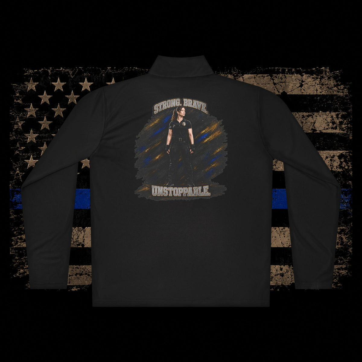 Shielded Sacrifice Quarter-Zip Pullover — Thin Blue Line Shield Logo