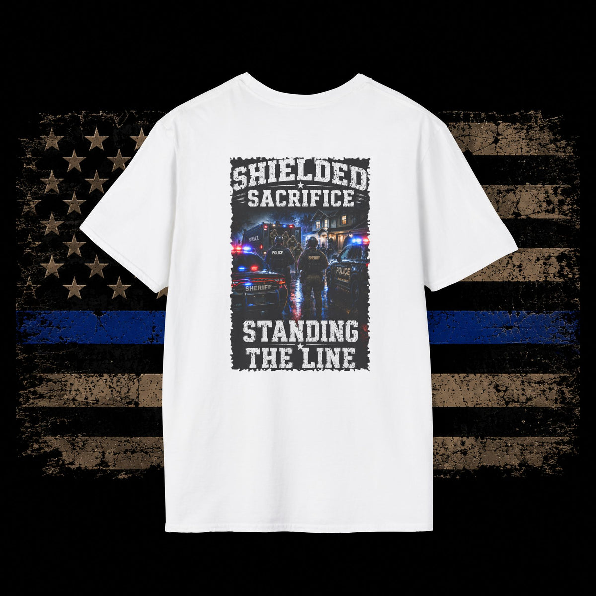 Shielded Sacrifice Police T-Shirt — "Standing the Line" Tribute Tee