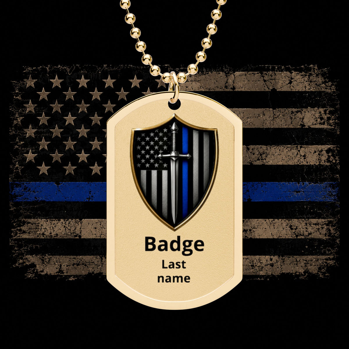 Thin Blue Line Shield Dog Tag Necklace — Shielded Sacrifice Peacekeeper