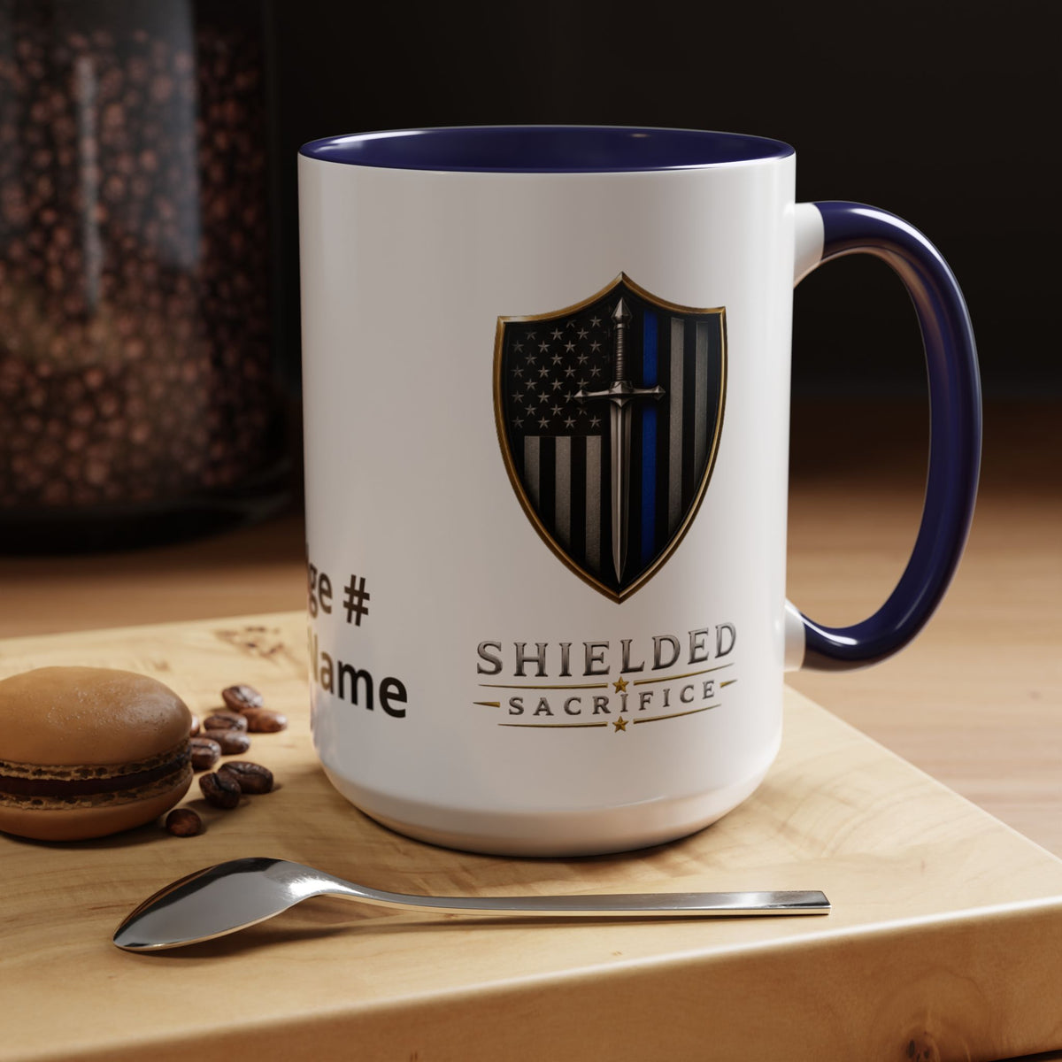 Shielded Sacrifice Shield Mug | Thin Blue Line Accent Coffee Mug