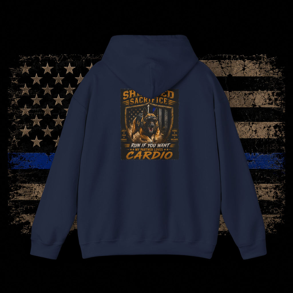Shielded Sacrifice Hoodie — "Show No Mercy, Cardio" Tactical Gym Hoodie