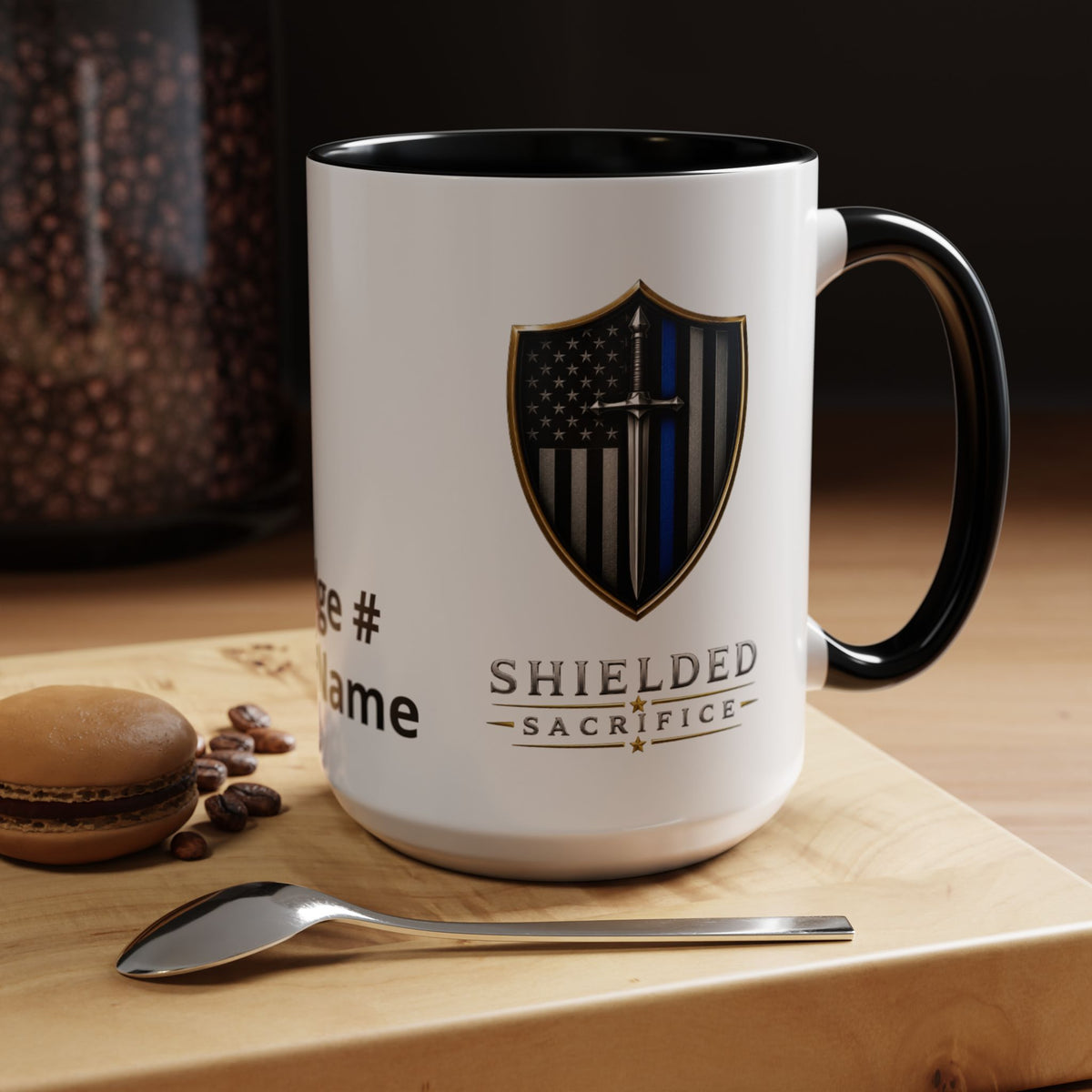 Shielded Sacrifice Shield Mug | Thin Blue Line Accent Coffee Mug