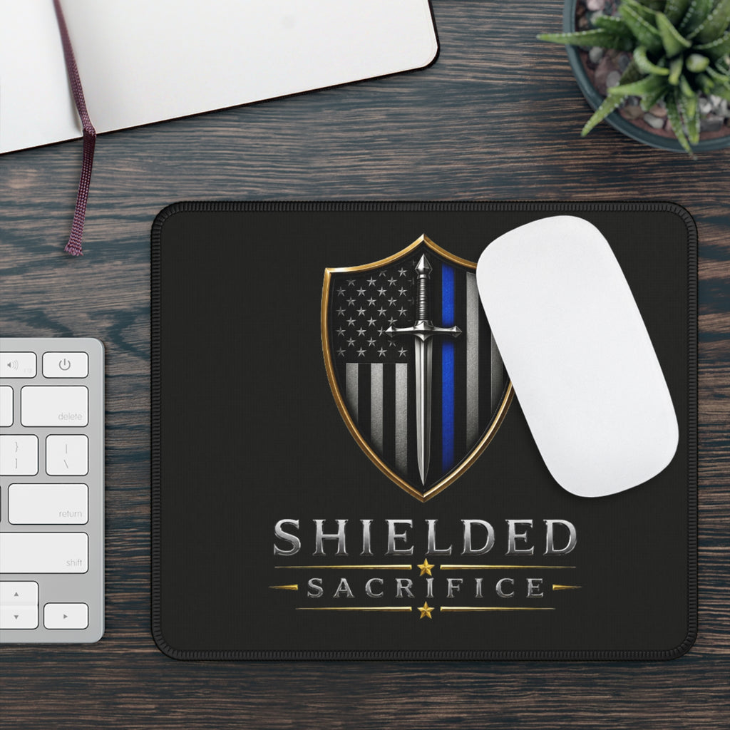 Shielded Sacrifice Gaming Mouse Pad — Thin Blue Line Police Tribute