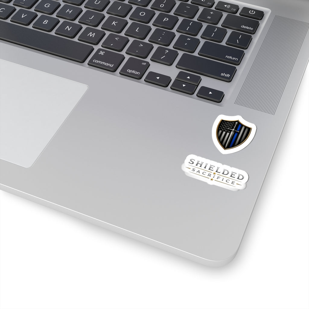 Thin Blue Line Shield Sticker — Shielded Sacrifice Kiss-Cut Vinyl Laptop Decal
