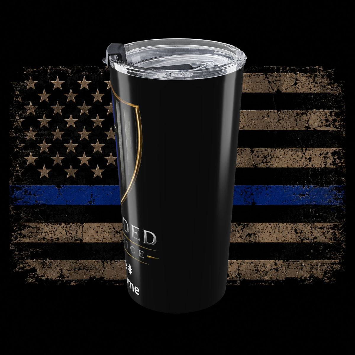 Thin Blue Line Insulated Tumbler — Shielded Sacrifice 20oz Shield Design